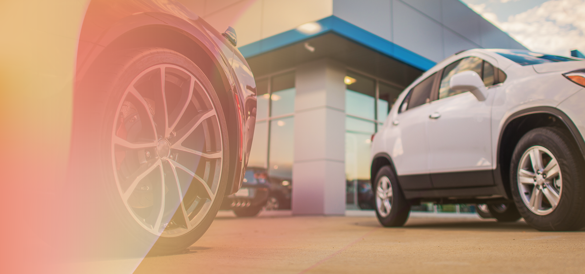 Cars outside a dealership representing dealer engagement and automotive channel programs.